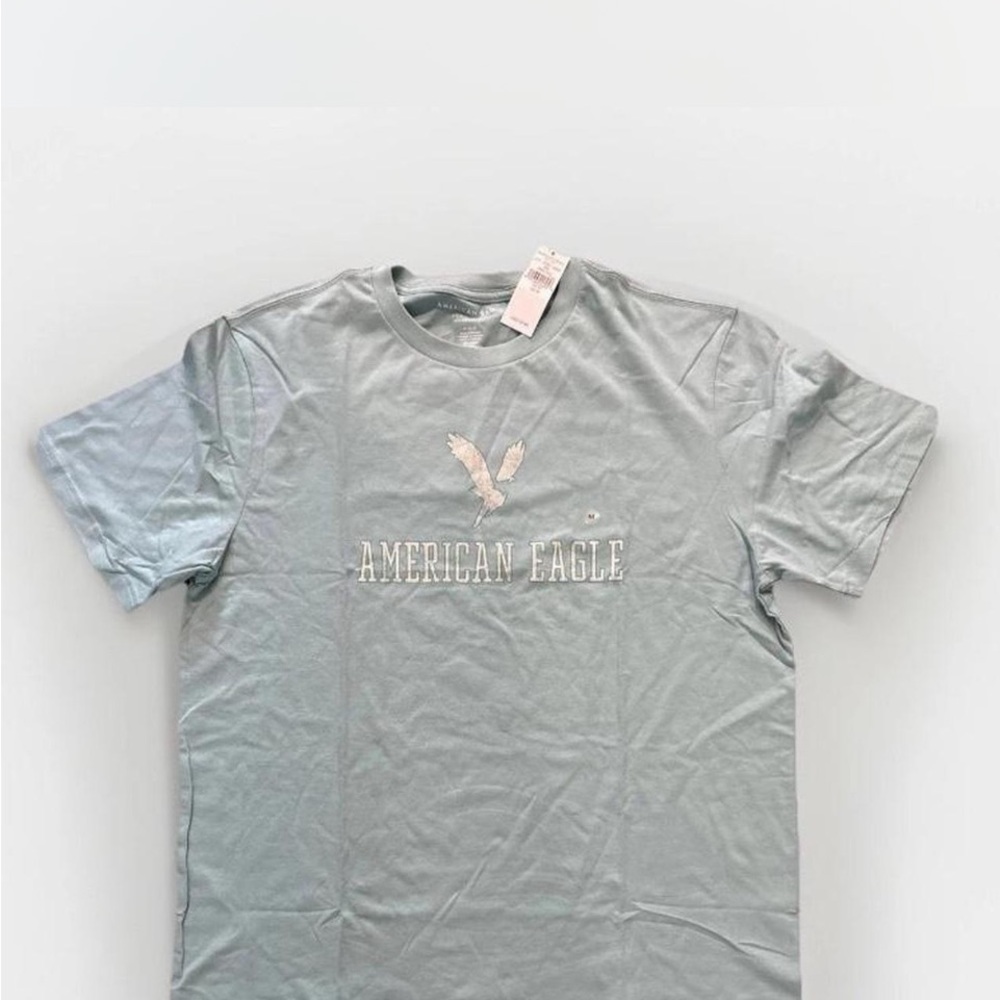 American Eagle Outfitters Light Blue Graphic Logo Tee